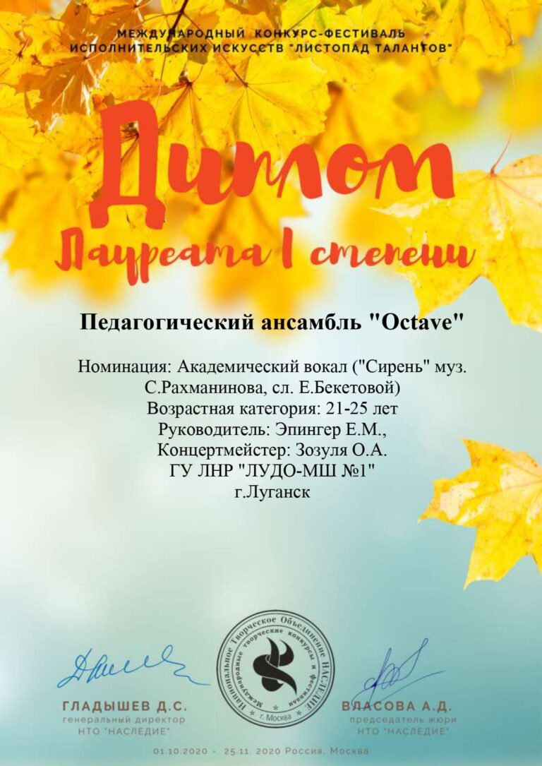 Поздравляем лауреатов I степени Международного конкурса-фестиваля.